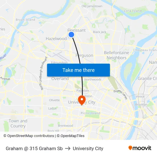 Graham @ 315 Graham Sb to University City map