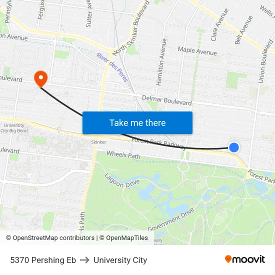 5370 Pershing Eb to University City map