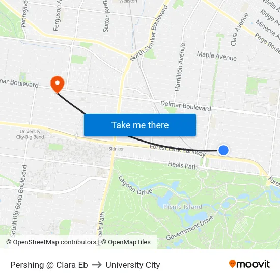 Pershing @ Clara Eb to University City map
