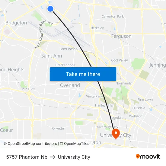 5757 Phantom Nb to University City map