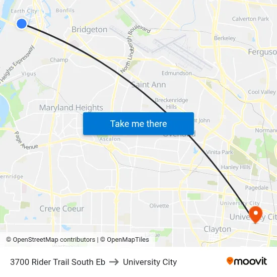 3700 Rider Trail South Eb to University City map