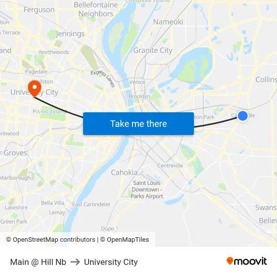 Main @ Hill Nb to University City map