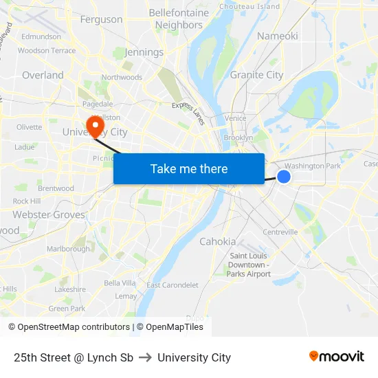 25th Street @ Lynch Sb to University City map