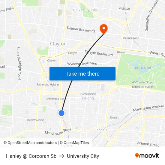 Hanley @ Corcoran Sb to University City map
