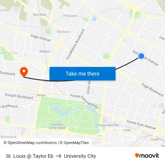 St. Louis @ Taylor Eb to University City map