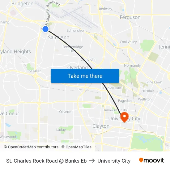 St. Charles Rock Road @ Banks Eb to University City map