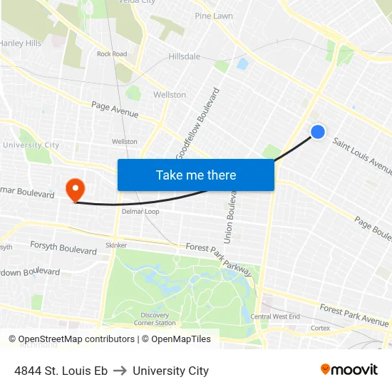 4844 St. Louis Eb to University City map