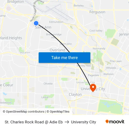 St. Charles Rock Road @ Adie Eb to University City map
