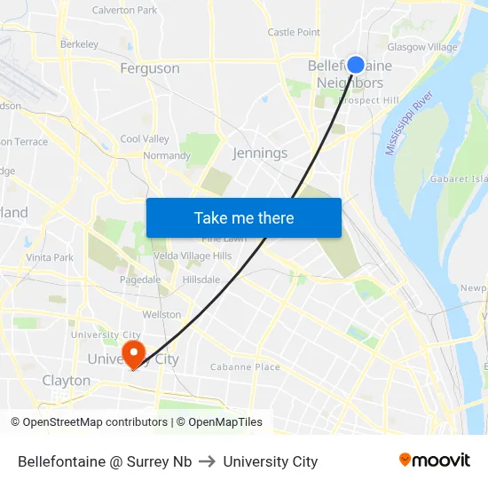 Bellefontaine @ Surrey Nb to University City map