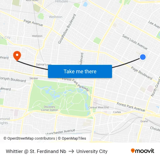 Whittier @ St. Ferdinand Nb to University City map