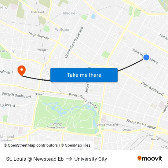 St. Louis @ Newstead Eb to University City map