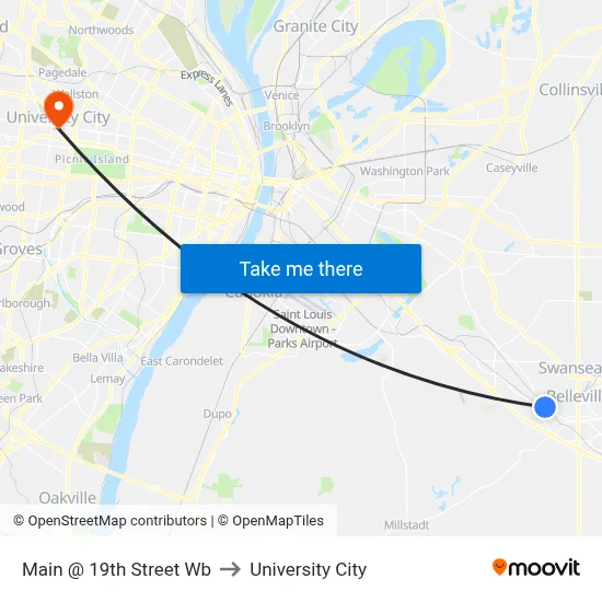 Main @ 19th Street Wb to University City map