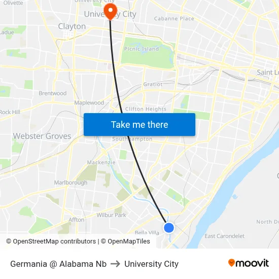 Germania @ Alabama Nb to University City map