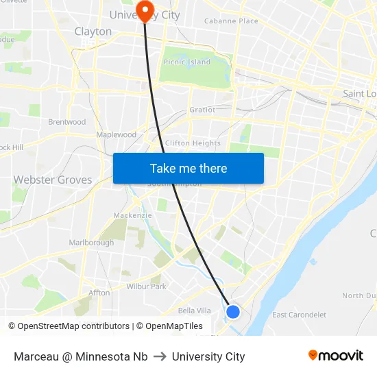 Marceau @ Minnesota Nb to University City map