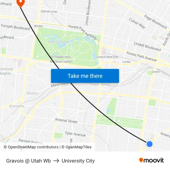 Gravois @ Utah Wb to University City map