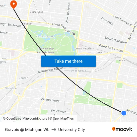 Gravois @ Michigan Wb to University City map