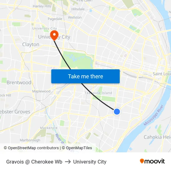 Gravois @ Cherokee Wb to University City map