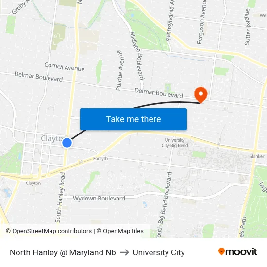 North Hanley @ Maryland Nb to University City map