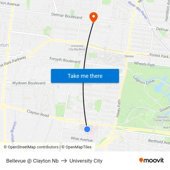 Bellevue @ Clayton Nb to University City map