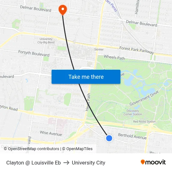 Clayton @ Louisville Eb to University City map
