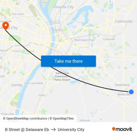 B Street @ Delaware Eb to University City map