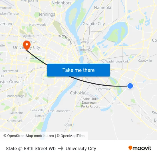 State @ 88th Street Wb to University City map