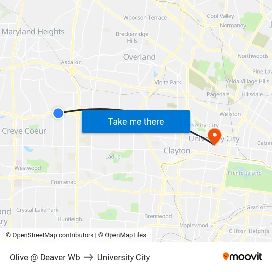 Olive @ Deaver Wb to University City map