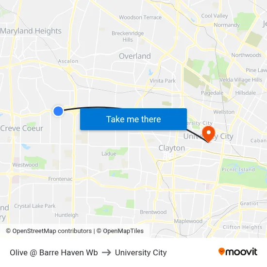 Olive @ Barre Haven Wb to University City map