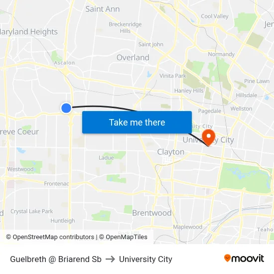 Guelbreth @ Briarend Sb to University City map