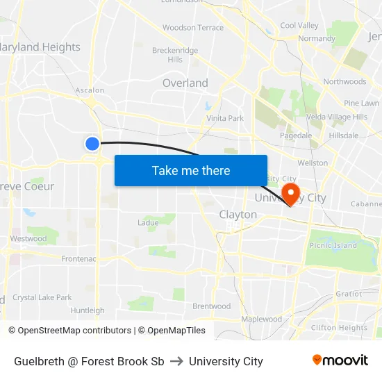 Guelbreth @ Forest Brook Sb to University City map