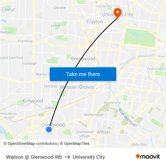 Watson @ Glenwood Wb to University City map