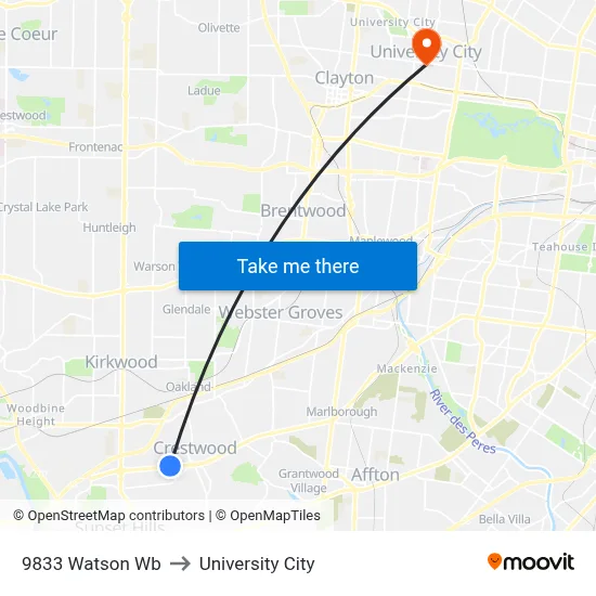 9833 Watson Wb to University City map