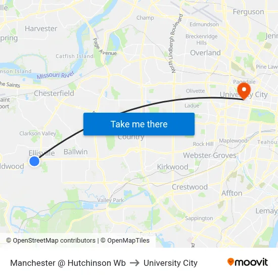 Manchester @ Hutchinson Wb to University City map
