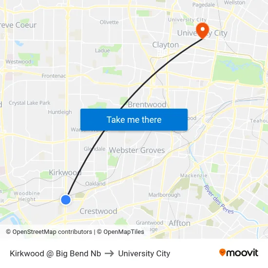 Kirkwood @ Big Bend Nb to University City map