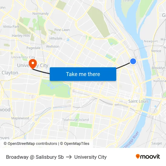 Broadway @ Salisbury Sb to University City map