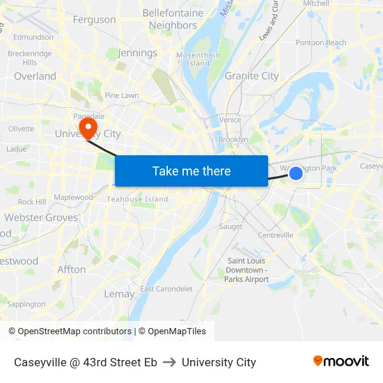 Caseyville @ 43rd Street Eb to University City map
