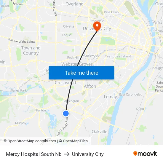 Mercy Hospital South Nb to University City map