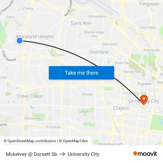 Mckelvey @ Dorsett Sb to University City map