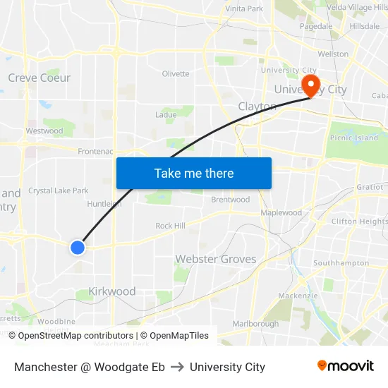 Manchester @ Woodgate Eb to University City map
