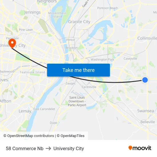 58 Commerce Nb to University City map