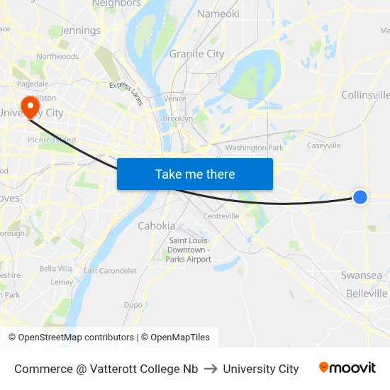 Commerce @ Vatterott College Nb to University City map