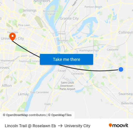Lincoln Trail @ Roselawn Eb to University City map