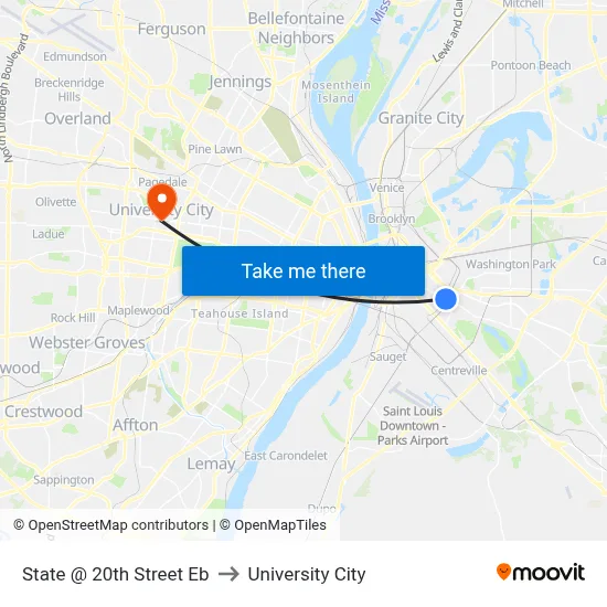 State @ 20th Street Eb to University City map