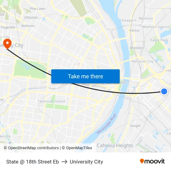 State @ 18th Street Eb to University City map