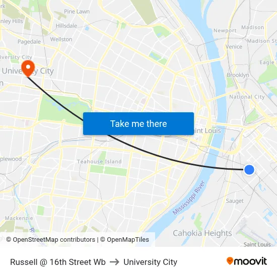 Russell @ 16th Street Wb to University City map