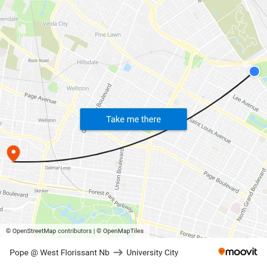 Pope @ West Florissant Nb to University City map