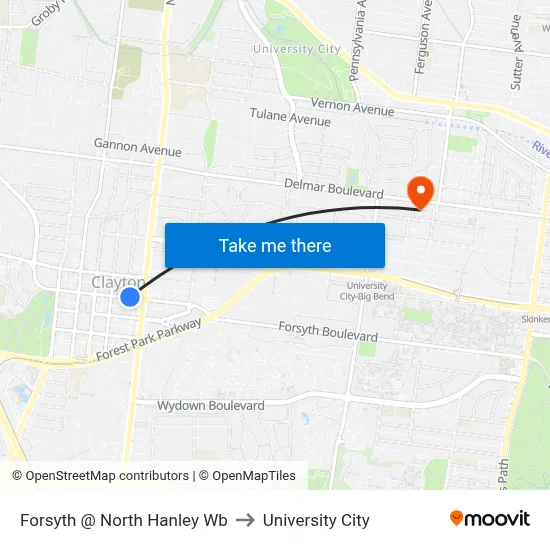 Forsyth @ North Hanley Wb to University City map
