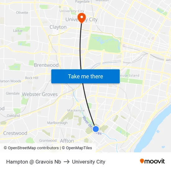 Hampton @ Gravois Nb to University City map