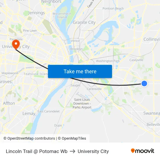 Lincoln Trail @ Potomac Wb to University City map