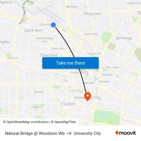 Natural Bridge @ Woodson Wb to University City map
